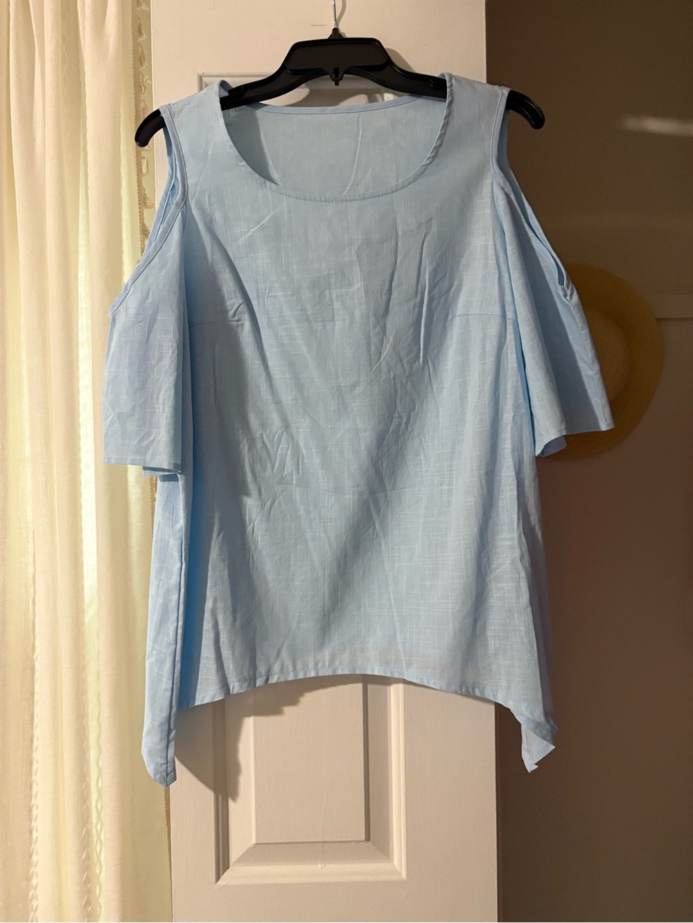 Shein Curve Light Blue Cold-Shoulder Women's Top and Pant Set